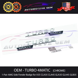 OEM TURBO 4MATIC Fender AMG Emblem Chrome Logo Badge Mercedes A35 CLA45 GLA45 - Foto 1 di 3