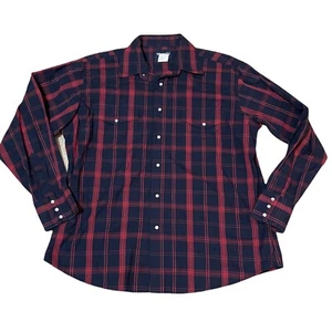 Wrangle Western Shirt Mens Size XL Pearl Snap Red Blue Plaid Long Sleeve Cowboy - Picture 1 of 6