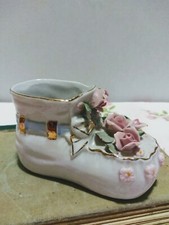 Napco Baby Bootie Planter Shoe Pink Green Floral Rose Nursery Vintage Retro