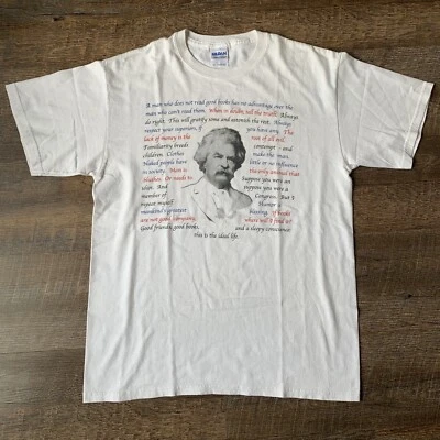 Camiseta Blanca Cita Libros Mark Twain Años 90 De Colección Talla M 20”x 27” Camiseta Rara Foto 1 de 4