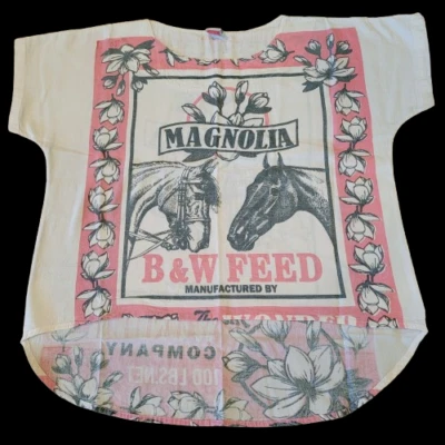 Saco de harina CABALLO saco de alimentación top camiseta aspecto vintage algodón talla única TEE nuevo Foto 1 de 4