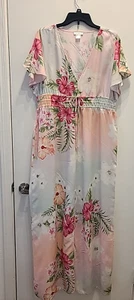 Venus Floral Maxi Dress Abstract Print  Smocked Short Sleeve V Neck Size XL - Picture 1 of 10