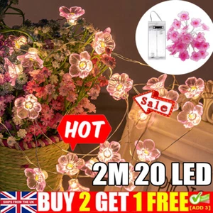 LED Cherry Blossoms Flower String Lights 2M 20 LED Fairy Xmas Party Decor KH - Picture 1 of 12