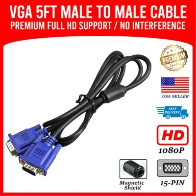 Vga Cable Video Male to Male for PC Monitor TV - SVGA 15 Pin Cord Full HD 1080p - Image 1 of 4
