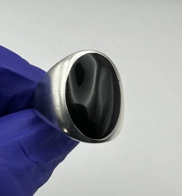 Anel oval de prata esterlina 925 ônix preto 7,1 g tamanho 8 | C149 - Imagem 1 de 4