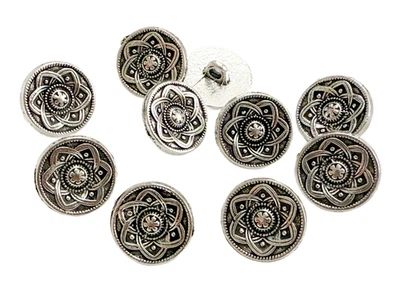 10PC Antiqued Silver Flower Metal Buttons Sewing Button with Shank 15mm - Image 1 of 4