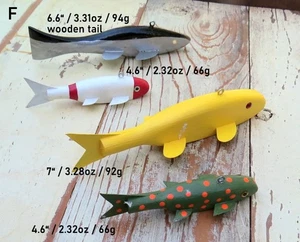 4 Volkskunst Handarbeit/bemalt Holz Fisch Köder Speeren/Eisangeln gewichtet (F) - Bild 1 von 1