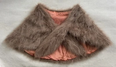 1940/1950s Mohair Angora Faux Fur Stole Wrap Rayon Lined Evening Shawl Vtg Peach - Image 1 of 4