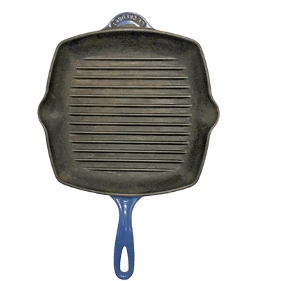 Le Creuset Frying Pan 26 Blue Enamel Cast Iron Square Grill Skillet France 26cm - Image 1 of 4