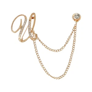 Broche de cadena colgante con letras traje prendedor, letra inicial U, tono dorado - Imagen 1 de 7