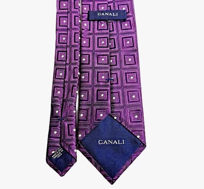 Corbata para hombre Canali púrpura geométrica 100 % seda lavanda Foto 1 de 4