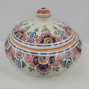 Vtg Delft Polychrome Multicolor Candy Dish With Lid Holland Hand Painted Floral - Picture 1 of 7