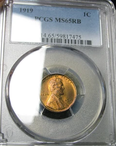 1919 Lincoln Cent Wheat Penny ---- PCGS MS-65 RB Stunning Coin ---- #330C - Picture 1 of 12