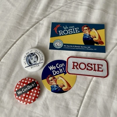 Rosie The Riveter Costume Pins, Patch, Sticker (NW-PN-RED-ST) - Image 1 of 2