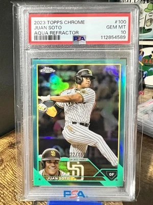 2023 Topps Chrome - Juan Soto #100 Aqua Refractor 22/199 PSA 10 Jersey Match!!! - Imagem 1 de 2