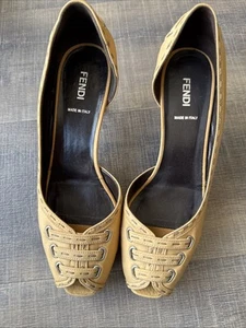 Women's Fendi medium heel slip on sandals on a slight platform, peep toe style - Picture 1 of 11
