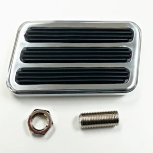 Polished Aluminum Brake Pad w/ Rubber Inserts - 4-1/2" x 2-1/2" Street Rod - Imagen 1 de 4
