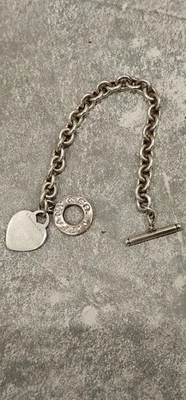 TIFFANY & CO CORAZÓN ETIQUETA PALANCA PULSERA PLATA ESTERLINA 925 8” LARGO ENCANTO amor Foto 1 de 4