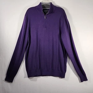 Lands End Sweater Sz Large Tall LT Purple Quarter Zip Cotton Pullover Mock Neck - Picture 1 of 18