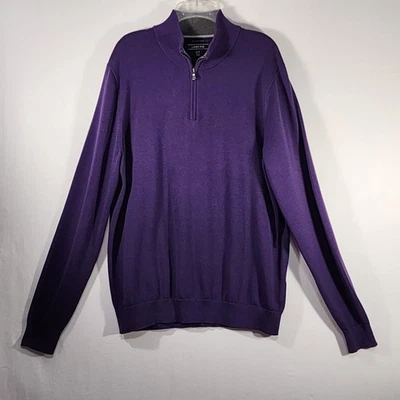 Suéter Lands End Talla Grande Alto LT Púrpura Cuarto Cremallera Algodón Pullover Cuello Simulado Foto 1 de 4