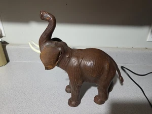 Vintage Brown Elephant Figure Leather Wrapped 13" Tall Large Safari Decor - Picture 1 of 10