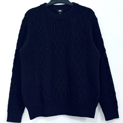 Uniqlo Navy Crewneck Taupe Chunky thick knit Acrylic Wool Blend relaxed sweater - Image 1 of 4