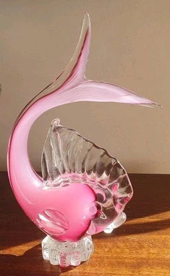 Murano Mid Century Pink Glass Fish on Base - image 1 of 4