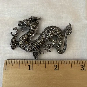 Vintage signierte Sterling Marquise Drache Brosche Anstecknadel absolut wunderschön Rubin Auge - Bild 1 von 8