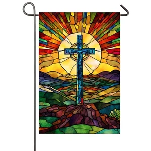 Christian Cross Garden Flag 12x18 Inch Double Sided Easter Religious Garden F... - Picture 1 of 9