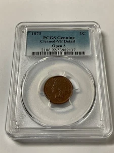 1873 Indian Head Penny 1C Open 3 PCGS Genuine VF Detail 53982137 - Picture 1 of 2