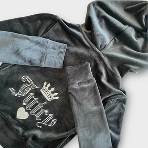 Chaqueta deportiva Juicy Couture de terciopelo negro XS estrás corona corazón Y2K sudadera con capucha - Imagen 1 de 5