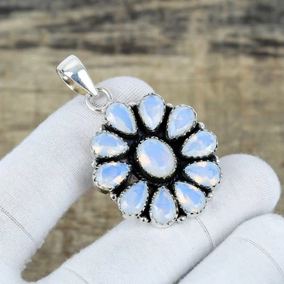 Bello Milky Opale Gemma 925 Argento Sterling Floreale Gioielli Ciondolo Regalo - Immagine 1 di 4