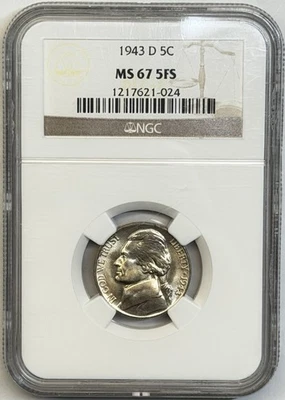 1943-D 5c Jefferson Silver War Nickel NGC MS67 5FS - Image 1 of 2