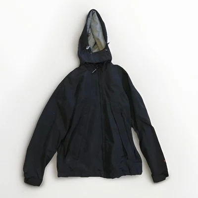 Chaqueta cortavientos Woolrich negra mediana con capucha forro de malla impermeable para mujer Foto 1 de 4