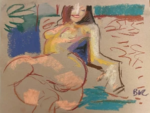 French Cubism Boudoir Pastel Painting Original Signed Woman Picasso 9x12 Paper - Picture 1 of 3