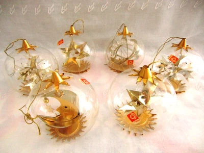 6  Glaskugeln mit Goldfolie verschiedene Ornamente um 1960 m. Marke  RAR - Bild 1 von 4