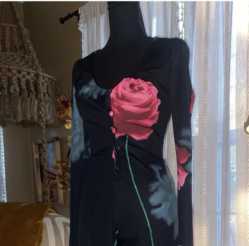 Mono Vintage Años 70 Nueva Hoja California Negro Disco Manga Larga Talla Pequeña Foto 1 de 4