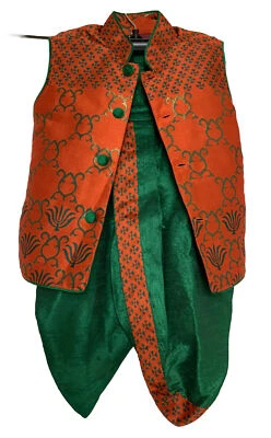 Calça Dhoti Jaideep Laranja e Verde Georgette Thread Work Criança 2/Kurta-shirt - Imagem 1 de 4