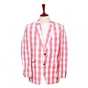 Mens Blazer Plaid Check Salmon Pink White Dress Formal Jacket Sport Coat 42R - Picture 1 of 7