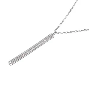 VERTICAL BAR 925 STERLING SILVER NECKLACE PENDANT W/ LAB DIAMOND/18'' - Picture 1 of 3