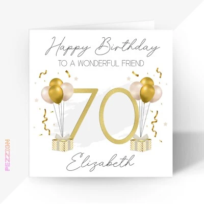 PEZZIGN Personalised 70th Birthday Card For Women Mum Sister Grandma Nan Friend Dad