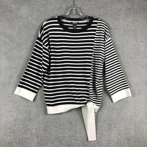 Spring & Mercer Women Black/White Stripes Pullover Sweater Tie at Waist Large - Picture 1 of 9