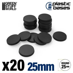 20x Plastic Round Bases 25mm Black - Thickness 3mm Basing Wargames Miniatures - Picture 1 of 3
