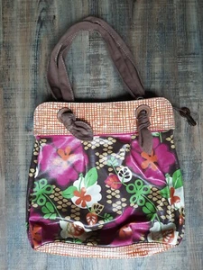 Fossil Key Coated Canvas Brown Tote Floral Flowers Pink Orange Shoulder Bag - Picture 1 of 8