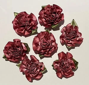 10 Burgandy Satin Ribbon Carnation Flower 4cm Embellishments C2-1 Aussie Seller - Picture 1 of 6