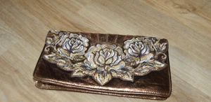 Isabella Fiore gold floral embroidery cloth purse handbag clutch - Picture 1 of 2