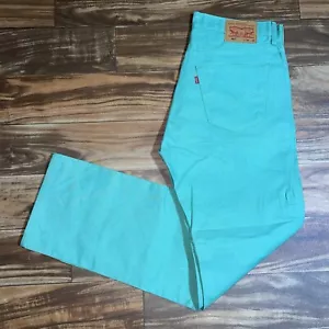 Levis 501 Mens Teal Turquoise Button Fly Straight Leg Jeans Pants Size 34x32 - Picture 1 of 20