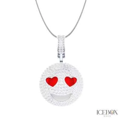 Lujoso Colgante Love Stuck Emoji Calidad Premium Chapado MOISSANITA 925 Plata Foto 1 de 4