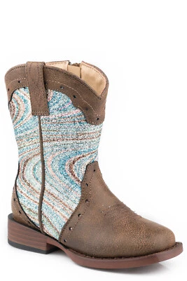 Roper Toddlers Girls Blue/Brown Faux Leather Glitter Swirl Cowboy Boots - Image 1 of 2