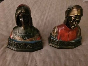 Bustos Pompeian Bronze Co. NY principios del siglo XX - Dante rojo masculino y femenino - Imagen 1 de 12